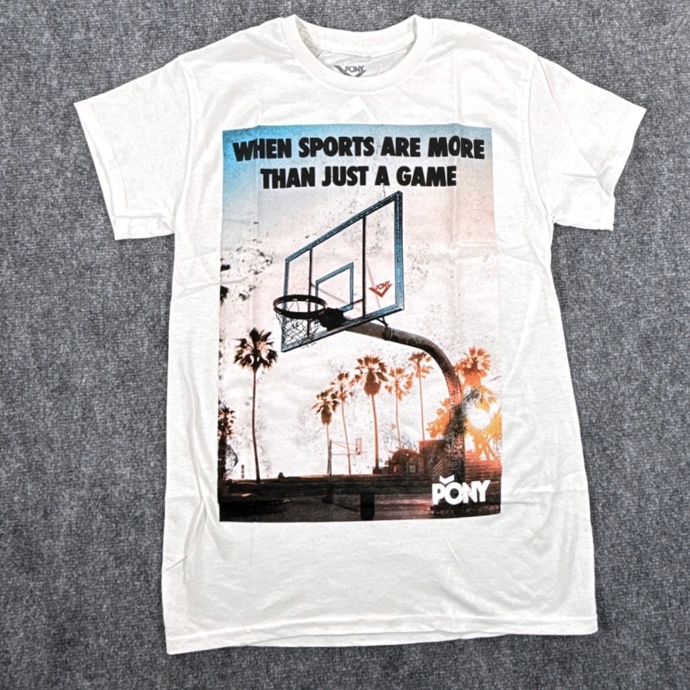 Pony Mens Small Graphic T-Shirt White Basketball Sunset Retro NWT